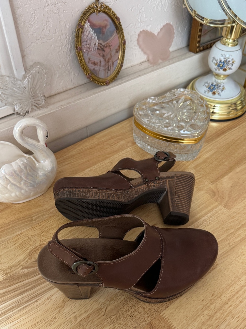 Dansko Brown Leather Platform Clogs EU 37 Y2K Boho Chunky Heeled Sandals - Picture 15 of 15
